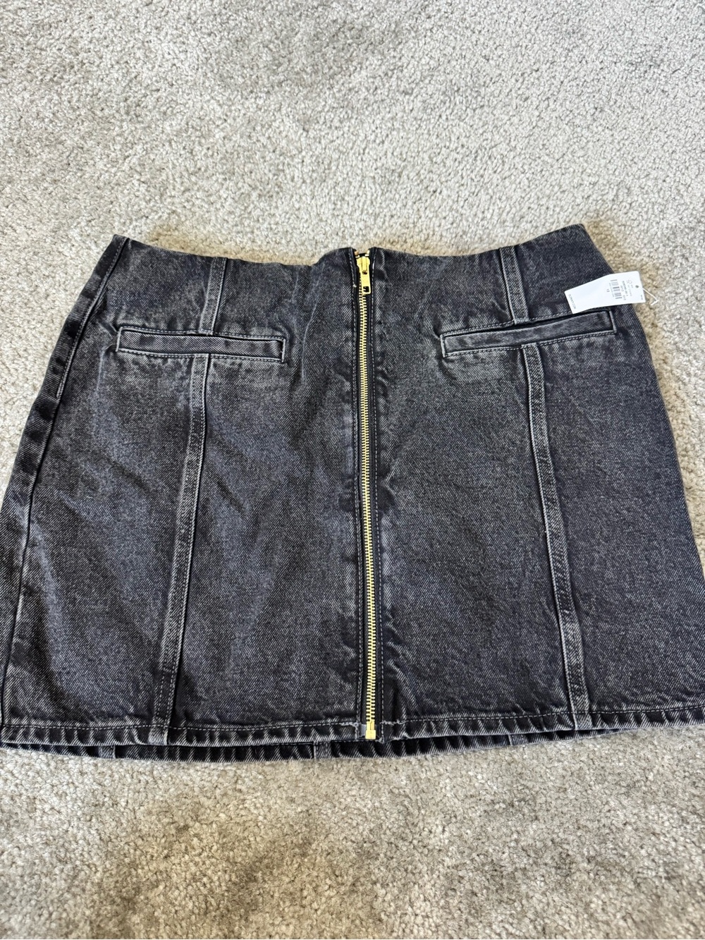 Old Navy Black Washed Denim Mini Skirt with Gold Center Zip